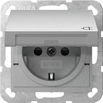 GIRA 441426 Toma de corriente SCHUKO con tapa abatible y bloqueo, System 55, blanco puro brillante