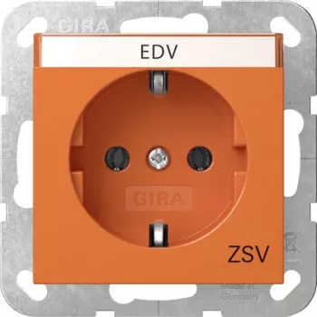 Gira System 55 Toma de corriente SCHUKO con tapa abatible, protección infantil, naranja 4457109