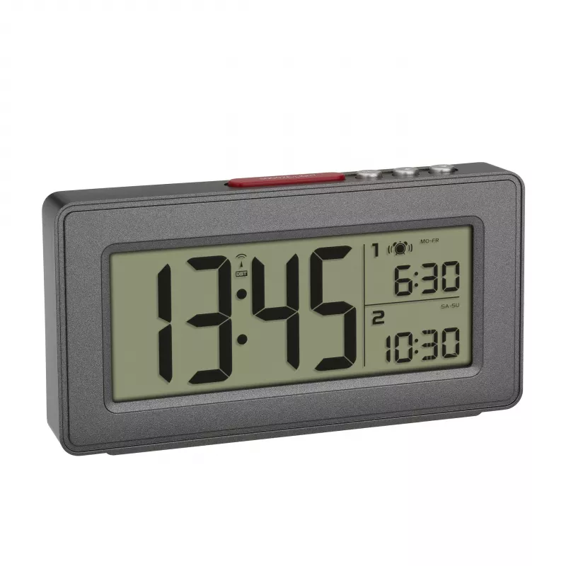TFA Dostmann 60.2563.10 Despertador radiocontrolado, alarma doble, antracita