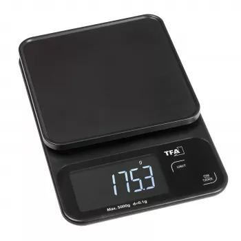 TFA Dostmann COOKIE Báscula de cocina digital, capacidad 5 kg, precisión 1 g, con bol de medición, negra 50.2009.01