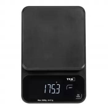 TFA Dostmann COOKIE Báscula de cocina digital, capacidad 5 kg, precisión 1 g, con bol de medición, negra 50.2009.01