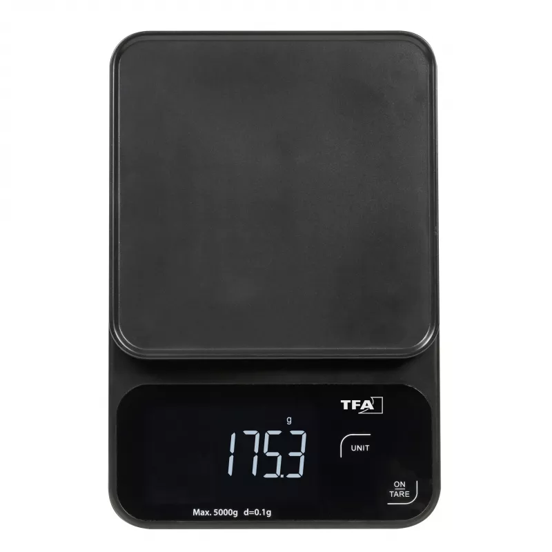 TFA Dostmann COOKIE Báscula de cocina digital, capacidad 5 kg, precisión 1 g, con bol de medición, negra 50.2009.01