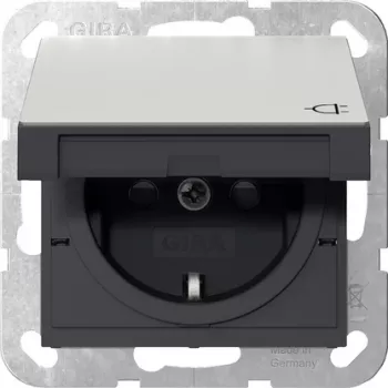 Gira toma de corriente SCHUKO con tapa abatible y shutter, acero inoxidable, 1 toma, empotrar, 16 A, 250 V 4414600