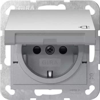 Gira System 55 Toma SCHUKO con tapa abatible y protección contra contactos elevada, blanco puro brillante 475426