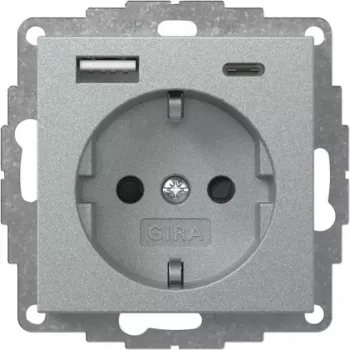 Gira System 55 Toma SCHUKO con cargador USB A/C, aluminio 245926