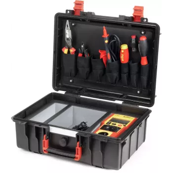 Wiha PAT one set comprobador de aparatos norma VDE 0701-0702 (47220) comprobador de aparatos portátil con LCD en color, Bluetooth, USB-C, batería de Li-Ion, cables de prueba, pinzas de cocodrilo, bolsa de transporte