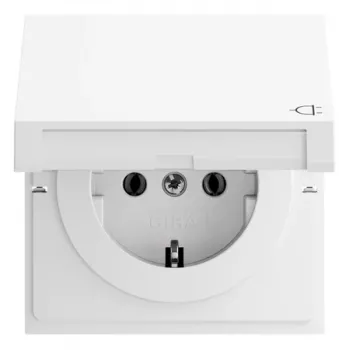 Gira 445470 Toma SCHUKO con tapa abatible e interruptor plano, blanco puro brillante