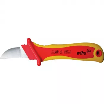 Wiha Cuchillo para cables 200 mm con hoja de gancho, aislado 1000V AC, mango ergonómico multicomponente, envase blíster 38798