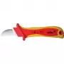 Wiha Cuchillo para cables 200 mm con hoja de gancho, aislado 1000V AC, mango ergonómico multicomponente, envase blíster 38798