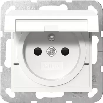 Gira 448803 Toma schuko con tapa abatible, contacto de protección, System 55, blanco puro brillante