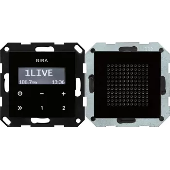 Módulo de radio RDS empotrable Gira, óptica de cristal negro, sintonizador FM, 8 emisoras, 2 W RMS, 230 V AC 228005
