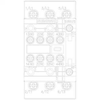 Siemens SIRIUS 3RT2 Contactor de potencia 11kW/400V 2NO+2NC bobina 24V DC, bornes de tornillo, IP20 3RT20261BB443MA0