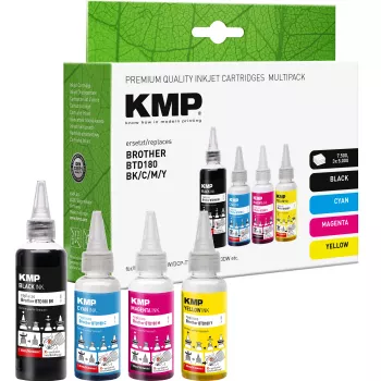 KMP PRINTTECHNIK Set de tinta de recarga para Brother BTD180BK/C/M/Y – Negro 110ml, Cian/Magenta/Amarillo 50ml cada uno (compatible) 1555,0005
