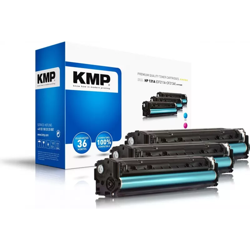 KMP 1236,0030 Cartuchos de tóner compatibles multipack para HP LaserJet Pro 200 color M251n/M251nw - Cian, Magenta, Amarillo (pack de 3, 1800 páginas cada uno)