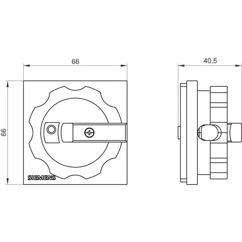 Siemens SIRIUS 3LD Accionamiento giratorio 3LD9224-3B, empuñadura roja/placa frontal amarilla, IP65, bloqueable