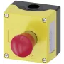 Siemens 3SU18010NE004AB2 (3SU1801-0NE00-4AB2) carcasa para fijación al suelo con placa, 1 pulsador rojo con desbloqueo por giro, negra