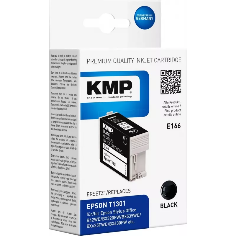Cartucho de tinta negro compatible KMP E166 para Epson Stylus Office y WorkForce (25 ml, alto rendimiento, sustituye a T1301) 1618.4001