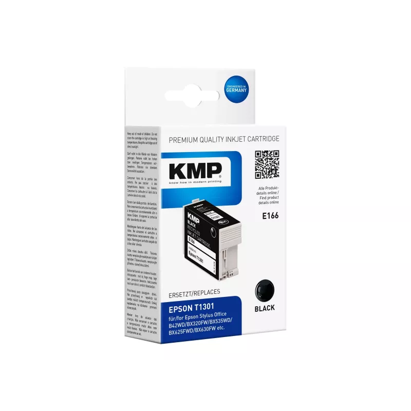 Cartucho de tinta negro compatible KMP E166 para Epson Stylus Office y WorkForce (25 ml, alto rendimiento, sustituye a T1301) 1618.4001