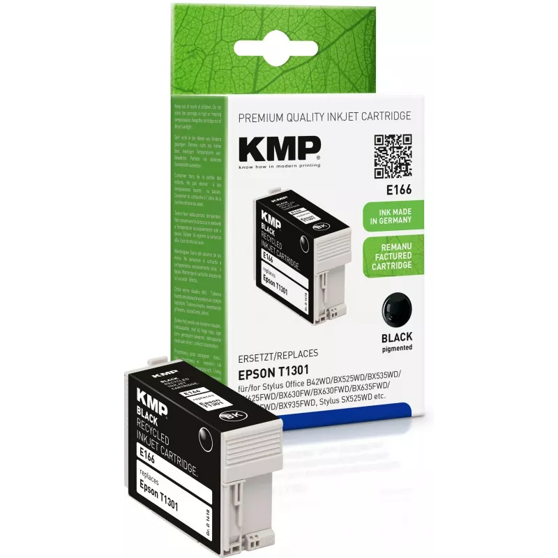Cartucho de tinta negro compatible KMP E166 para Epson Stylus Office y WorkForce (25 ml, alto rendimiento, sustituye a T1301) 1618.4001