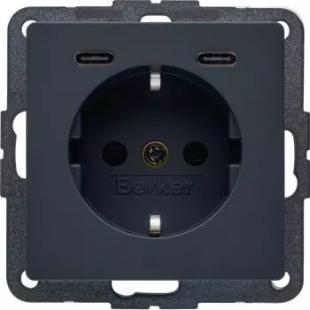 Toma Schuko con cargador USB-C PD 20W HAGER BERKER 48156086, blanco polar mate