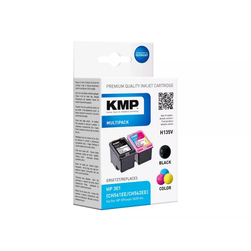 KMP MULTIPACK H135V – pack de 2 cartuchos de tinta negro y tricolor (alternativa a HP 301XL)