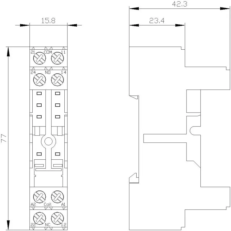 Siemens LZS:RT78725 Zócalo de relé para relés SIRIUS serie RT de 15 mm, bornes de tornillo, montaje en carril DIN, negro