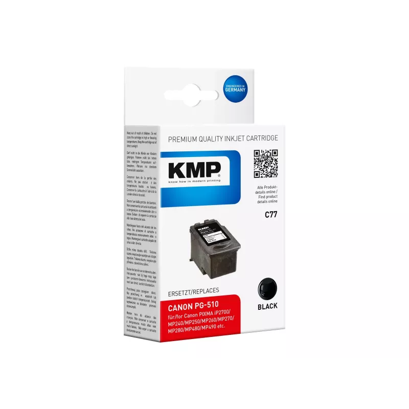 KMP C77 Cartucho de tinta negro compatible 9 ml para Canon PIXMA MP230 MP237 MP252 MP258 MP270 MP282 MP499 MX350 MX360 MX410 MX420 1511.4001