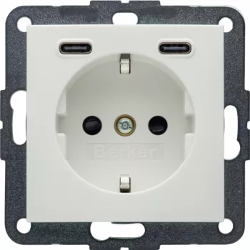 Hager Berker 48151909 Toma Schuko con USB-C 20W PD, S.1, blanco polar brillante