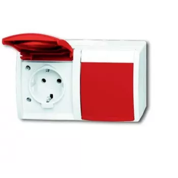 Busch-Jaeger Toma SCHUKO doble con tapa abatible roja, horizontal, 16 A, empotrable