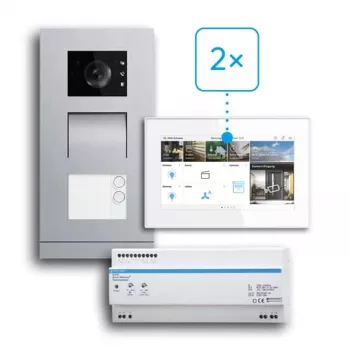 BUSCH-JAEGER 83-2FHA/SET Kit de videoportero para viviendas de dos familias, 2 hilos, montaje empotrado 2CKA008300A1462