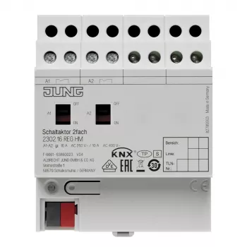 Jung KNX actuador de conmutación, 2 canales, 16 A, 230 V AC, carril DIN, 2 TE 2302.16REGHM