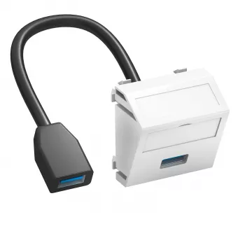 OBO Bettermann MTS-U3A F RW1 conexión USB 2.0/3.0, 1 módulo, salida inclinada, con cable de conexión, blanco puro RAL 9010 (6104934)
