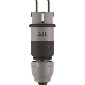 ABL 100000070 Conector macho híbrido SCHUKO y francés/belga profesional, gris, IP54, 16A, 250V, bornes de tornillo, montaje en cable