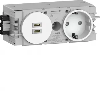 Hager toma SCHUKO de empotrar Winsta con cargador 2x USB-C PD 20W, blanco puro GS17009016