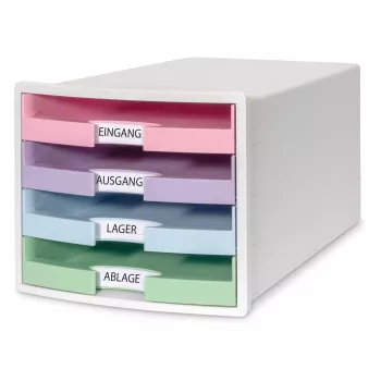 HAN IMPULS cajonera DIN A4, 4 cajones, rosa/lila/azul/verde 1013-129D