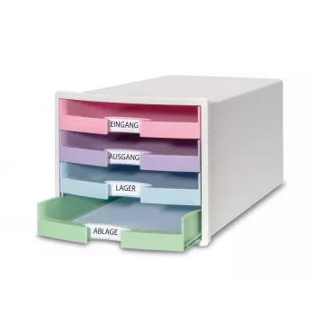 HAN IMPULS cajonera DIN A4, 4 cajones, rosa/lila/azul/verde 1013-129D