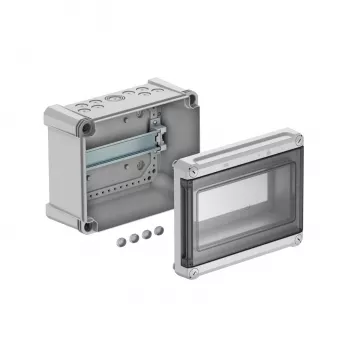 OBO Bettermann SDB 09L Cuadro de distribución, 9 módulos, montaje en superficie, puerta transparente, gris 2008828