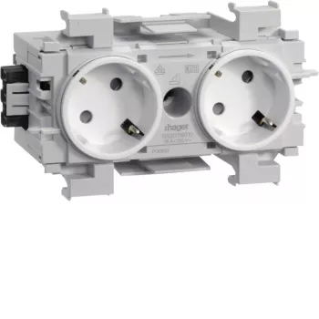 HAGER GS20119016 Toma de corriente 2 tomas 45° invertida con bloqueo frontal, gris