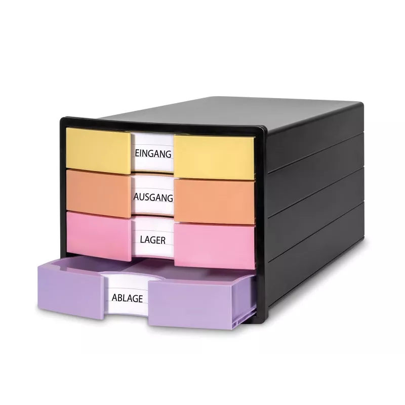 HAN IMPULS cajonera, 4 cajones, negro/pastel, poliestireno, para DIN C4 1012-139