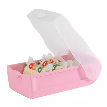 HAN CROCO A8 caja de fichas de estudio en formato horizontal, cuerpo translúcido rosa pastel con tapa transparente, polipropileno, 1 unidad 998-886