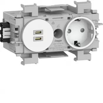 Hager base de enchufe Schuko Winsta con cargador Dual USB-C PD 20W, blanco polar GS17019016