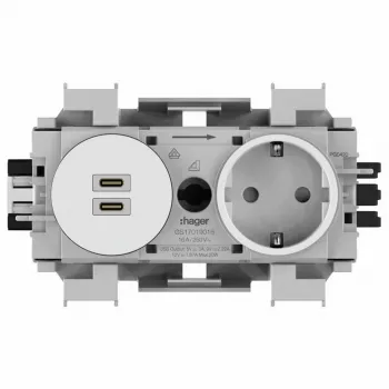Hager base de enchufe Schuko Winsta con cargador Dual USB-C PD 20W, blanco polar GS17019016