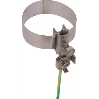 DEHN 540910 abrazadera de tubo para cinta de puesta a tierra para tubos 26,9-60,3 mm, acero galvanizado en caliente, cinta de acero inoxidable