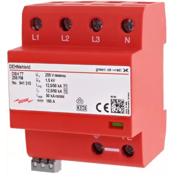 DEHN 941315 DSH TT 255 FM protector de corriente de rayo Tipo 1+2 para sistemas TT/TN-S trifásicos