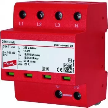 DEHN DSH TT 255 Type 2 dispositivo de protección contra sobretensiones 1+1 polos 230/400V 40kA carril DIN 941310