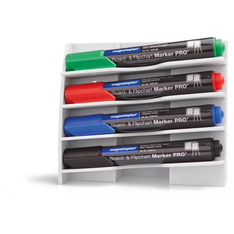 MAGNETOPLAN HOLTZ Portarrotuladores de plástico para 4 rotuladores de pizarra, magnético, inclinado para proteger de la sequedad, blanco (12294)
