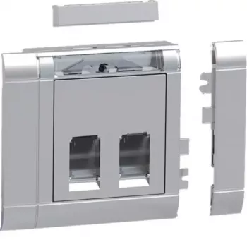 Hager GSETDM032LAN Set de instalación de conexión de datos, 2x RJ45, Cat.6A, apantallado, placa frontal de aluminio, tipo 03