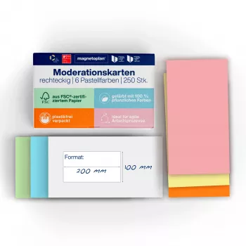 MAGNETOPLAN HOLTZ tarjetas de comunicación rectangulares 200 x 100 mm colores surtidos (rosa, verde, amarillo, blanco, azul, naranja) - 250 tarjetas 112501510