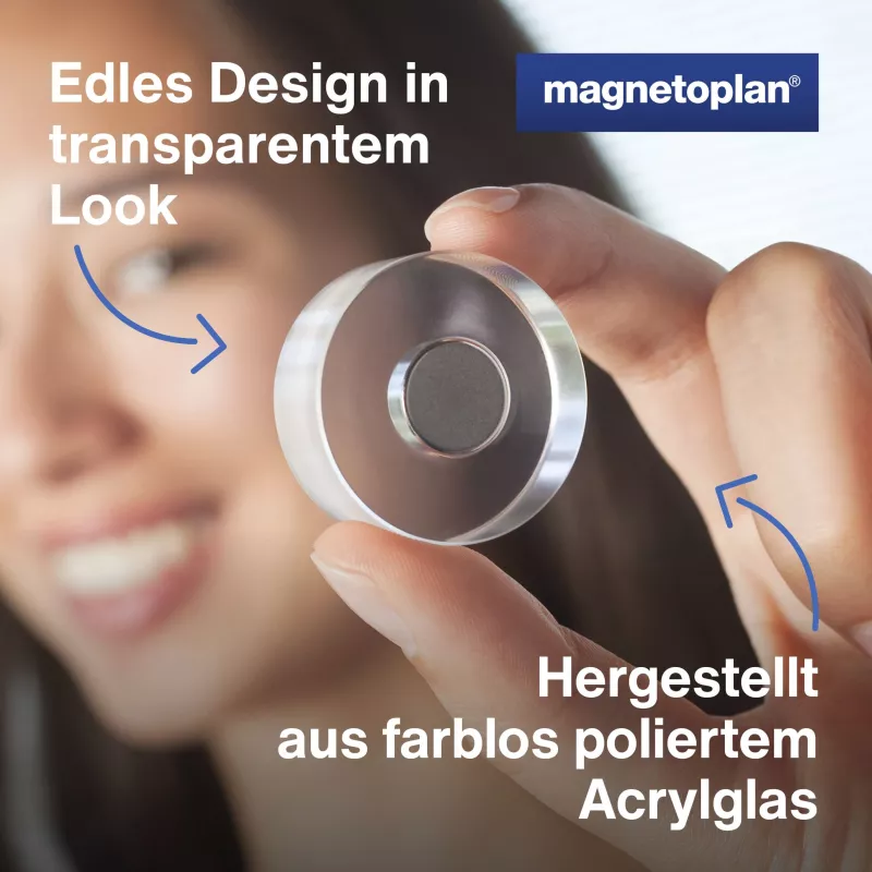 MAGNETOPLAN HOLTZ magnetoplan imanes de diseño, 25 mm, pack de 6 imanes de neodimio con mango de acrílico transparente, pulido (1680025)