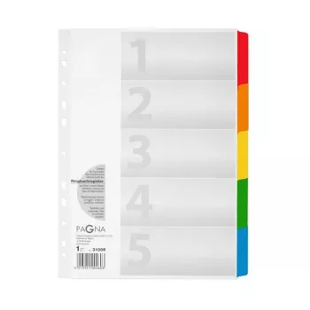 PAGNA A4 registro de 5 partes, pestañas de 5 colores, separadores blancos